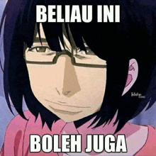 a cartoon character with glasses and the words beliau ini boleh juga