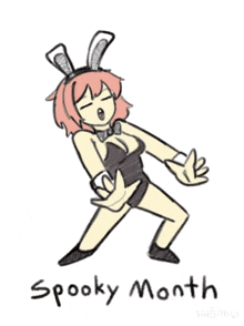a drawing of a girl with bunny ears and the words spooky month written below her