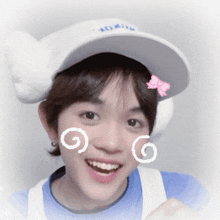a person wearing a hat that says ' ao ' on it