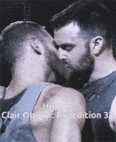 two men kissing with the words hop on clair obscur expedition 3d below them