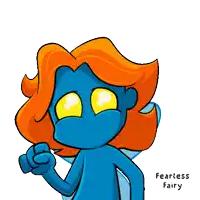a cartoon of a blue fairy with orange hair and the words fearless fairy on the bottom