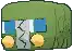 a pixel art drawing of a green container with a blue and white stripe on it .