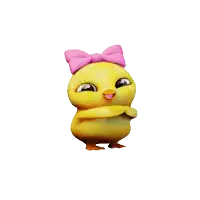 a chick with a pink bow on its head