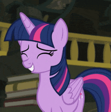 twilight sparkle from my little pony is smiling and looking at something