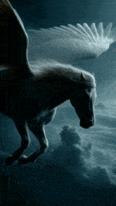 a horse with wings is flying through the air