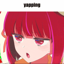 a picture of a girl with red hair and the word yapping on top