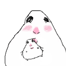 a drawing of a hamster and a smaller hamster with pink cheeks .