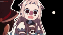 a cartoon of a girl with a skull necklace and a hat with animeflv.net on the bottom right