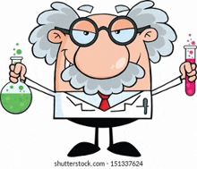 a cartoon illustration of a scientist holding a flask and test tube .