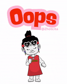 a cartoon girl wearing sunglasses and a shirt that says oops
