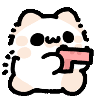 a cartoon drawing of a white bear with black eyes and a pink mouth