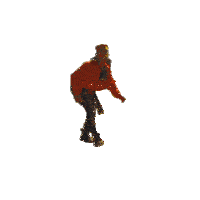 a person wearing an orange shirt and black pants dancing