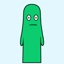 a cartoon drawing of a green ghost with a sad face