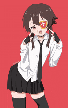 a drawing of a girl wearing a tie and a cross on her eye