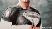 a drawing of a man in a superman suit is made in animatica