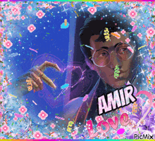 a picture of a man with the name amir on the bottom