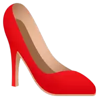 a red high heeled shoe with a brown sole on a white background