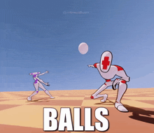 a cartoon of a man with a cross on his head and the word balls