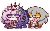 a cartoon drawing of a girl with a crown on her head and another girl sticking out her tongue