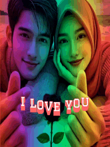 a man and a woman laying next to each other with the words " i love you " written above them