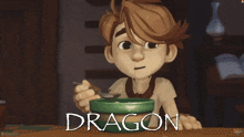 a boy and a girl are sitting at a table with the word dragon on the bottom