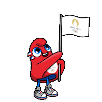 a cartoon character holding a flag that says paris 2024 on it