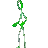 a pixel art illustration of a purple statue of a person standing on a white background .