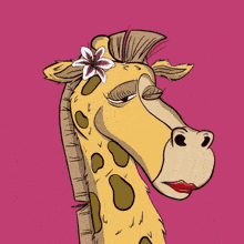 a cartoon drawing of a giraffe with a flower in its hair