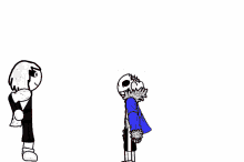 a cartoon drawing of a skeleton holding a bone and a sword