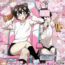 a picture of two anime characters with sanrio on the bottom right corner