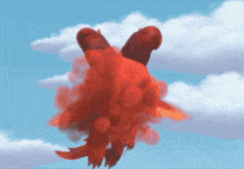a cartoon character is flying through the air with red smoke coming out of its mouth