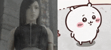 a cartoon of a woman next to a cartoon of a hamster