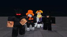 a group of roblox characters are posing for a picture and one of them is wearing a top hat that says jojo