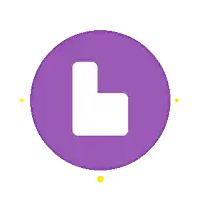 a purple circle with a white l in the middle