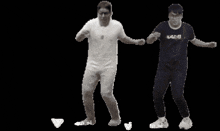 two men are dancing and one has a shirt that says lacoste