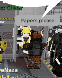 a video game character says papers please in a chat