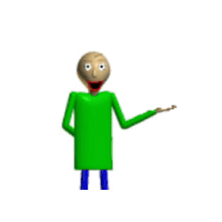 a cartoon character with a green shirt and blue pants is standing in front of a white background .