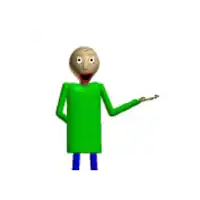 a cartoon character with a green shirt and blue pants is standing in front of a white background .