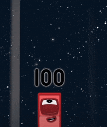 the number 100 is on a red block