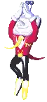 a pixel art of a sonic the hedgehog character with a purple head and a red body .