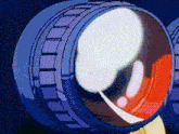 a close up of a cartoon character 's head with a magnifying glass in it .