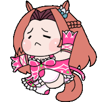 a cartoon drawing of a girl in a pink dress with a horse tail