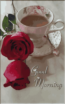 good morning roses flowers coffee heart