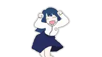 a drawing of a girl with blue hair and a white shirt