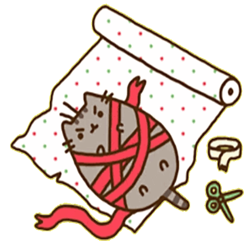 Pusheen Gift Wrapping Sticker – Pusheen Gift Wrapping Holidays – GIFs