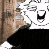 a black and white drawing of a person with their mouth open and a funny face .