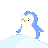 a blue and white penguin is holding a green flag in its hand