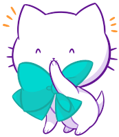 a cartoon drawing of a white cat with a blue bow around its neck .