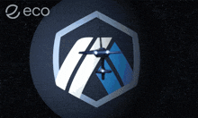 a blue and white logo with the word eco in the upper right corner