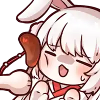 a cartoon drawing of a girl with white hair holding a piece of meat